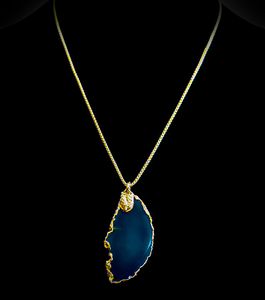 Aegean Blue Druzy Quartz & 14K Gold Plated Pendant Necklace