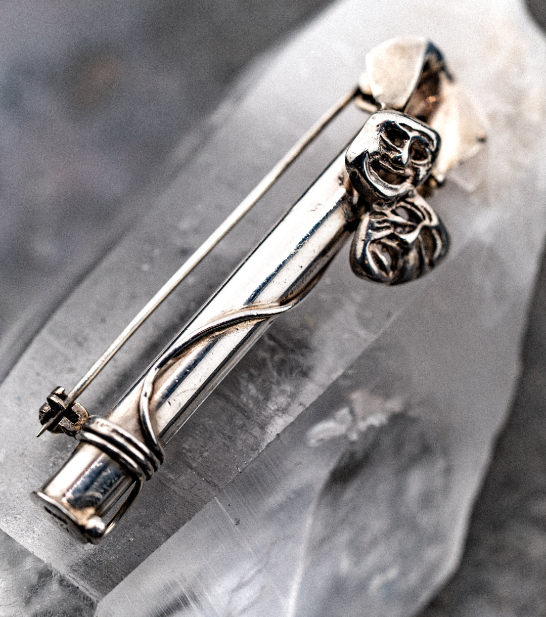 925 Silver Comedy Tragedy Flower Boutonniere/Brooch