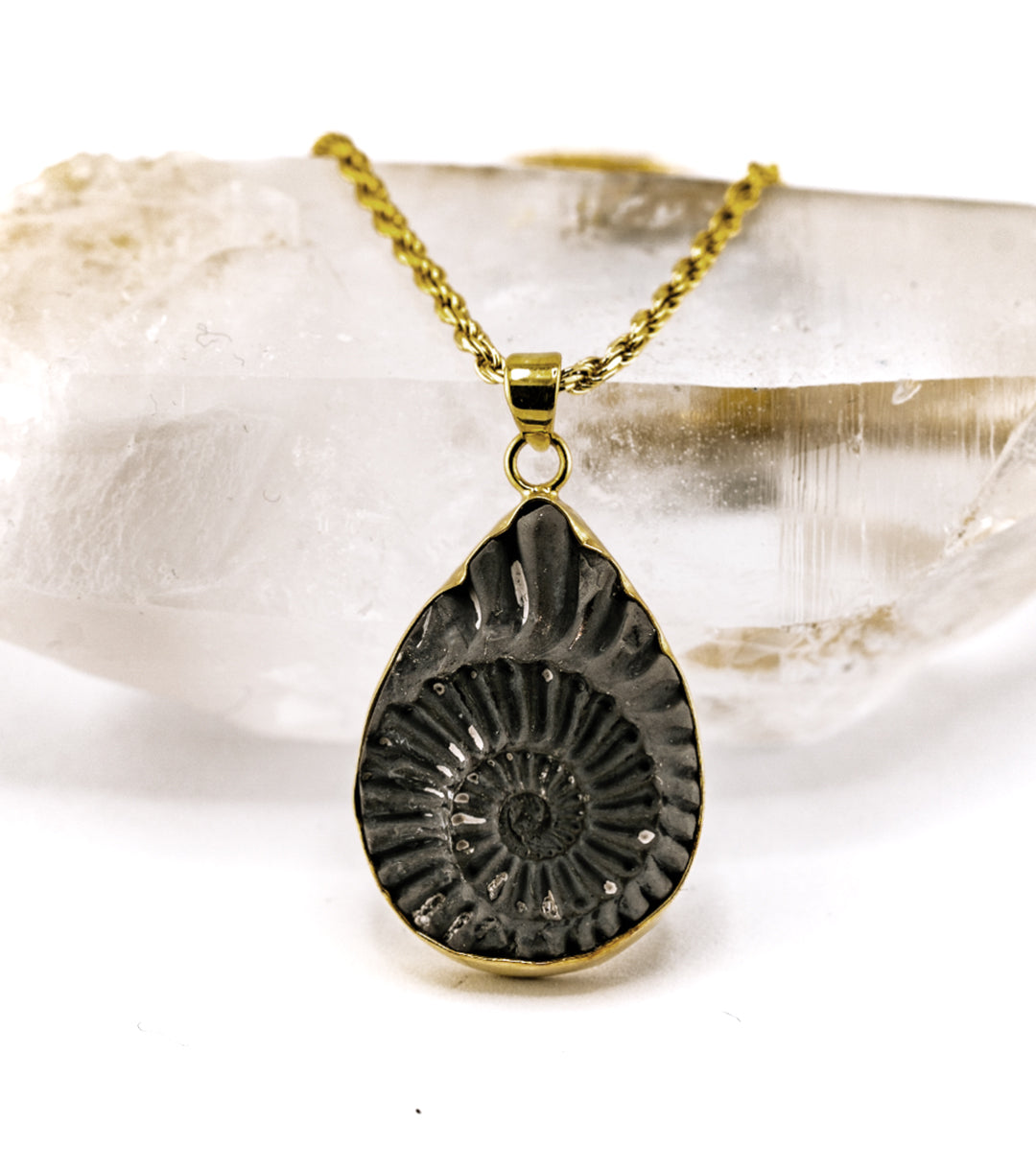 Fossil Ammonite Pyrite & Gold-Plate Necklace