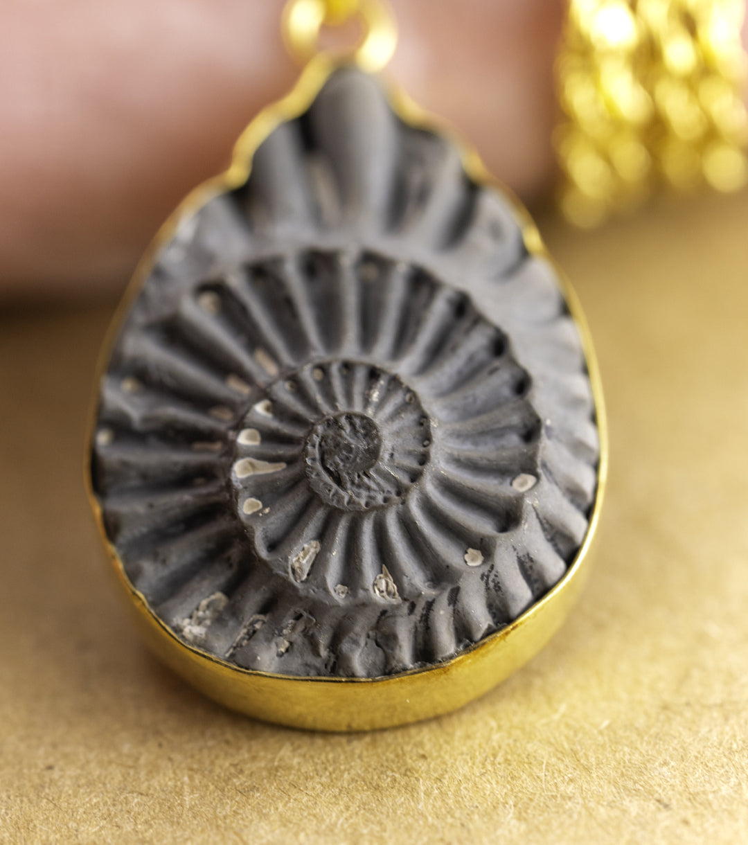 Fossil Ammonite Pyrite & Gold-Plate Necklace