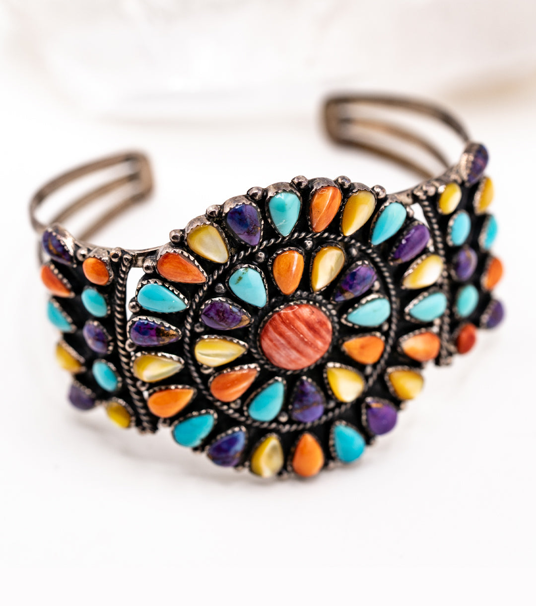 Southwestern Rainbow Cluster & 925 Silver Cuff Bracelet