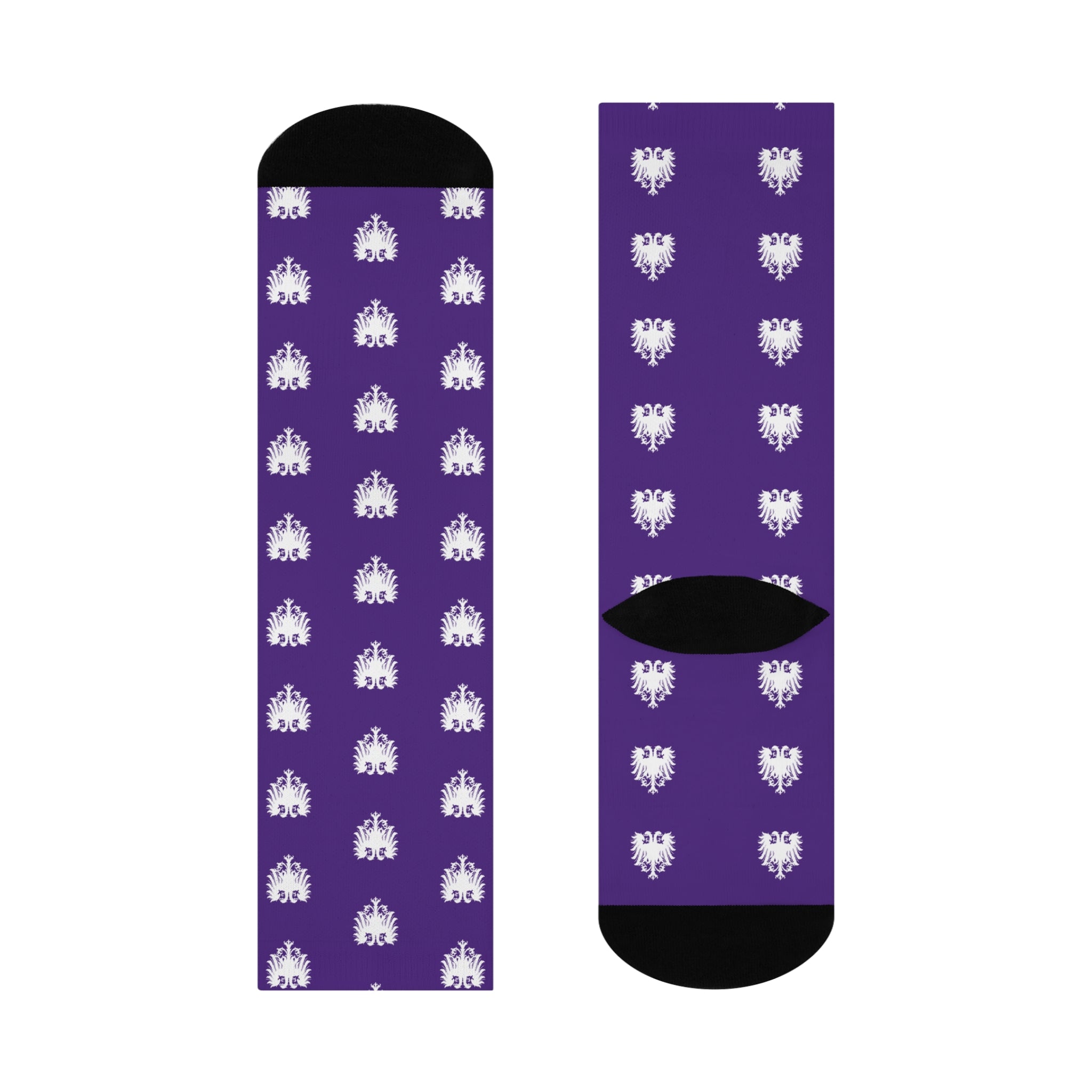 University Magickus "Double Dragon" Cushioned Crew Socks in Purple/White