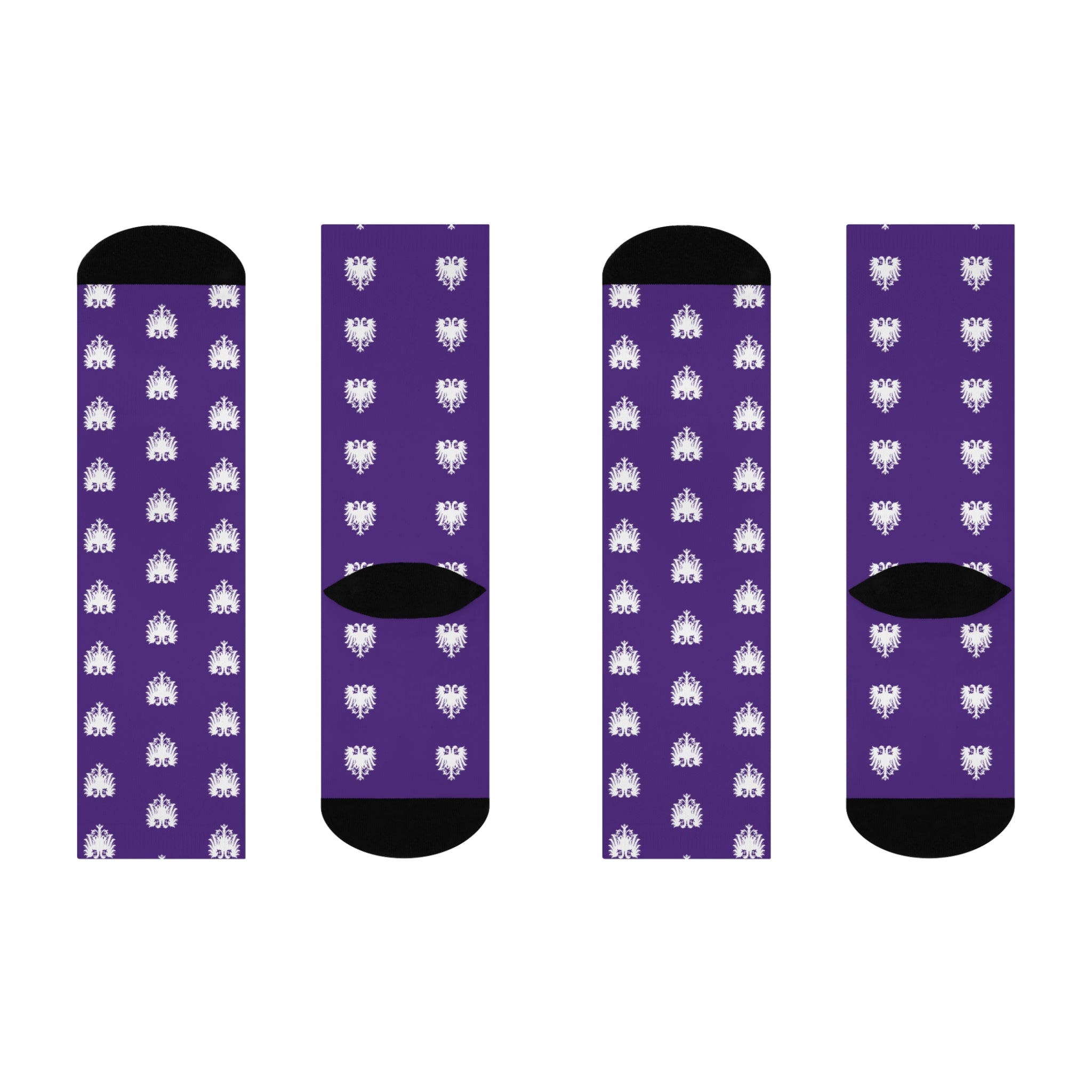 University Magickus "Double Dragon" Cushioned Crew Socks in Purple/White