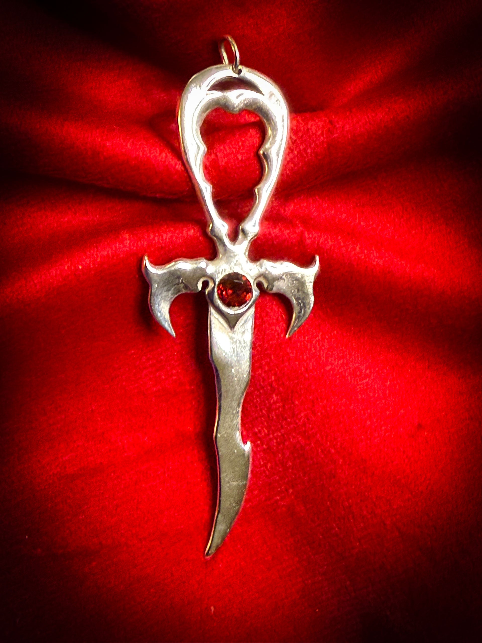 Garnet & 925 Silver Large Vampire Ankh - Mystery Control x Endless Night