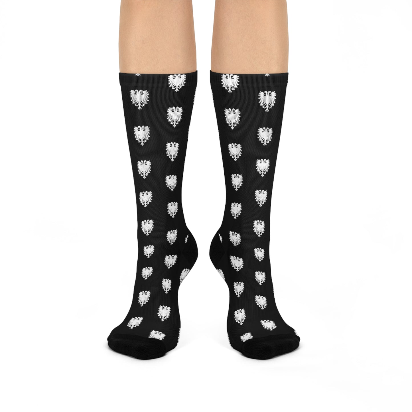 University Magickus "Double Dragon" Cushioned Crew Socks in Black/White