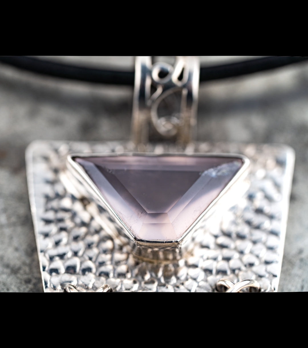 80s Wild Rose Quartz & 925 Silver XL Pendant Necklace