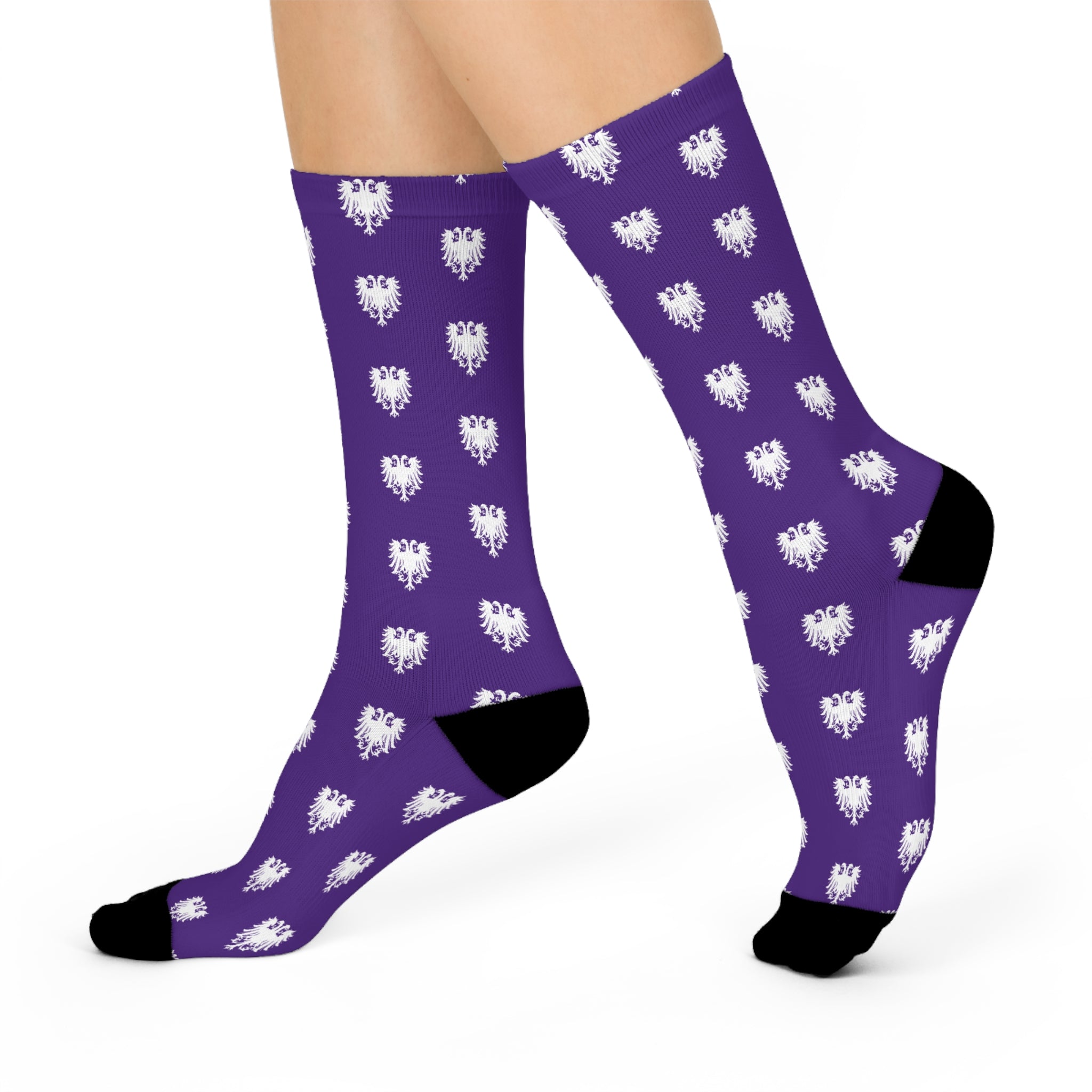 University Magickus "Double Dragon" Cushioned Crew Socks in Purple/White