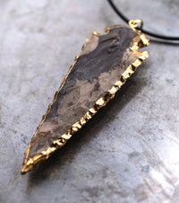 Spearhead Purple Jasper, Gold & Black Leather Necklace