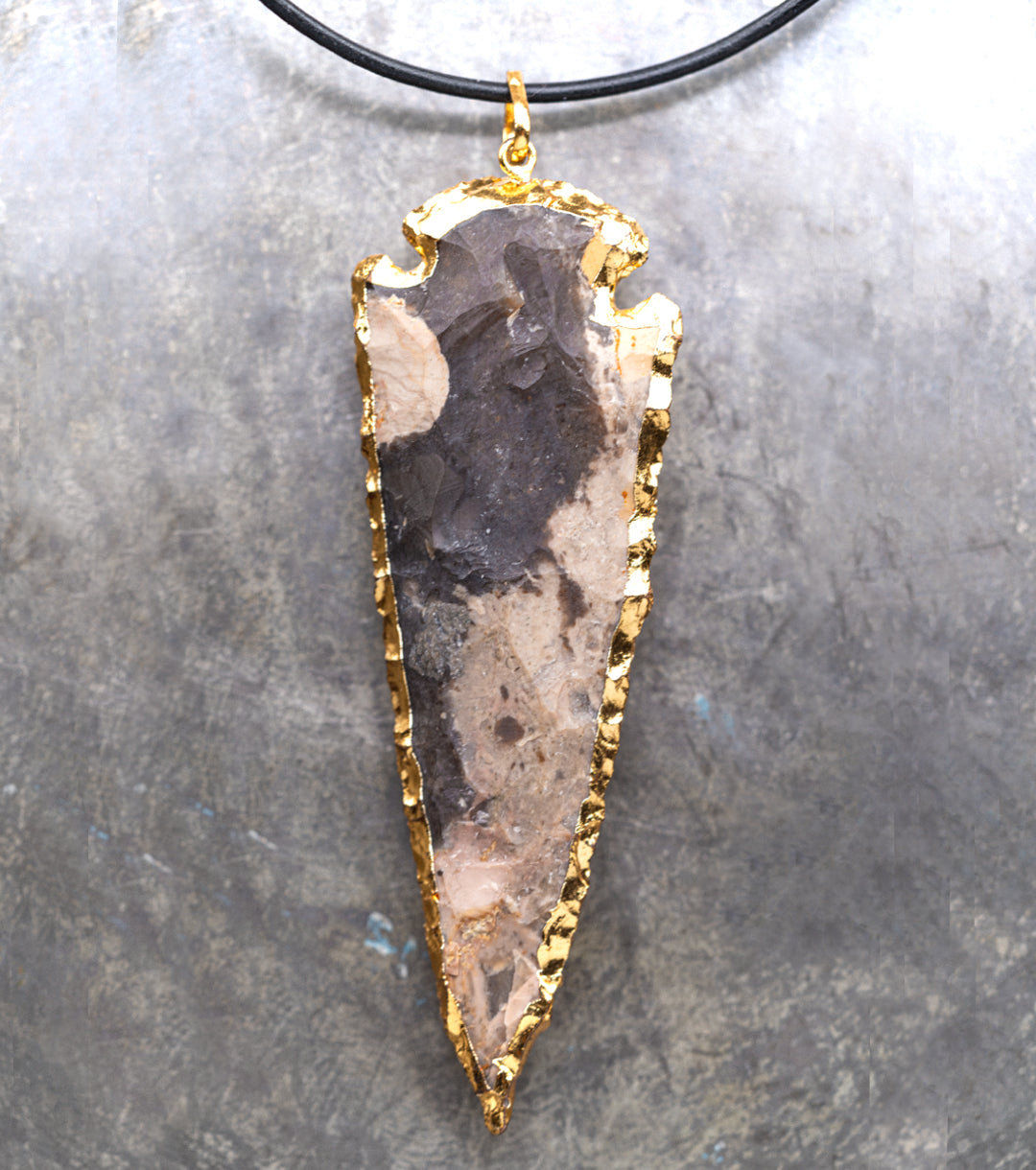 Spearhead Purple Jasper, Gold & Black Leather Necklace