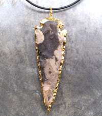 Spearhead Purple Jasper, Gold & Black Leather Necklace