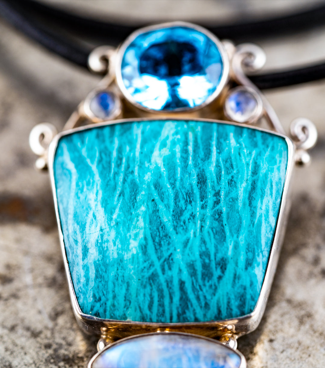 80s Topaz, Amazonite & Moonstone Sculptural Pendant