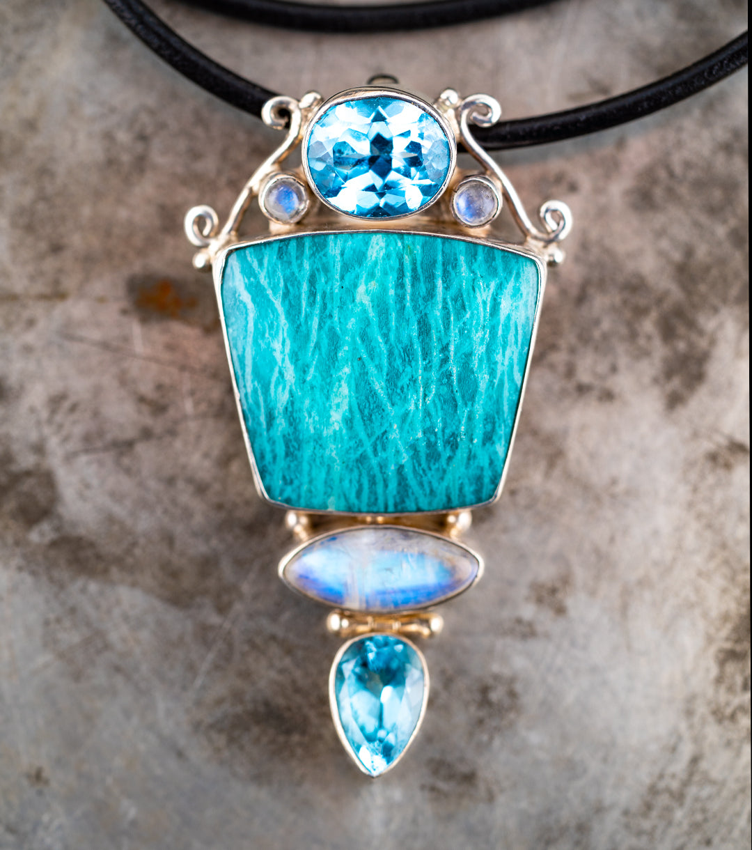 80s Topaz, Amazonite & Moonstone Sculptural Pendant