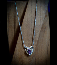 Amethyst Heart Charm in 925 Sterling Silver with 24" Rhodium Plated Sterling Silver Franco Chain