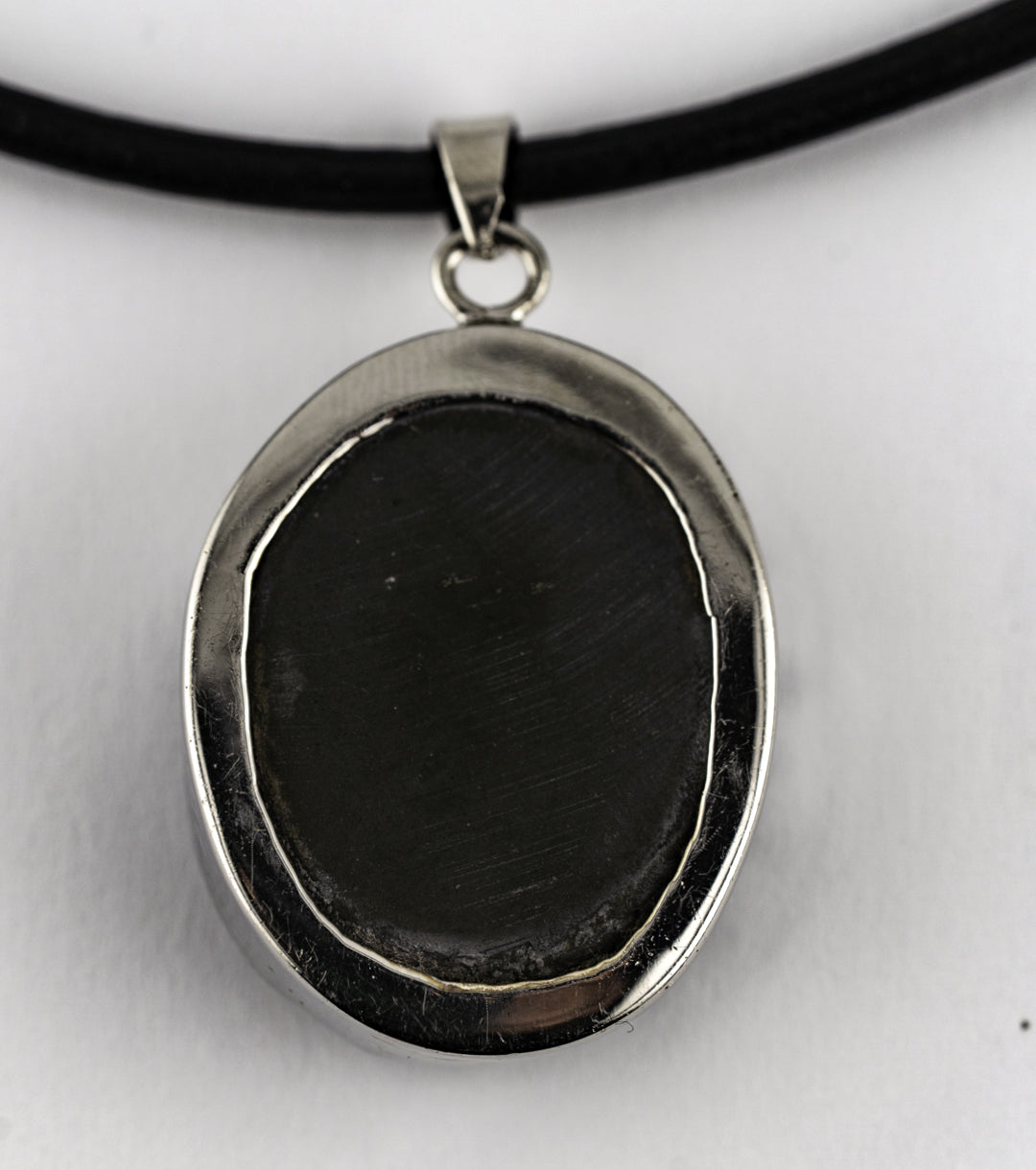 Fossil Ammonite Pyrite & 925 Silver Black Leather Cord Necklace