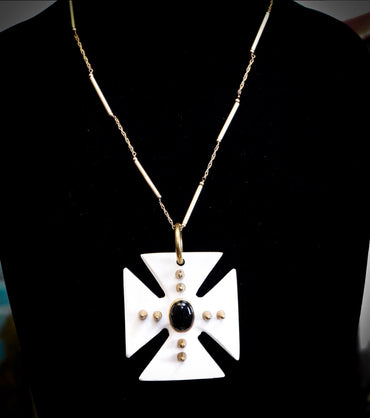 Ashley Pitman A.P. Kenya Maltese Cross with 1970s Gold Plate Chain