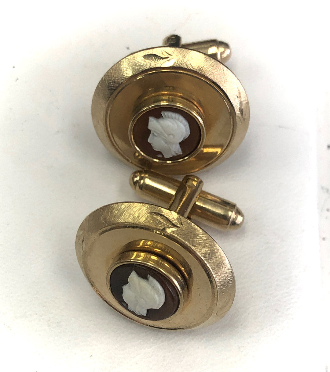 Athena Cufflinks in Gold Fill, Resin & Carved Shell