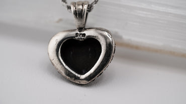 Deco Black Heart - 925 Silver, Onyx & Marcasite Pendant Necklace