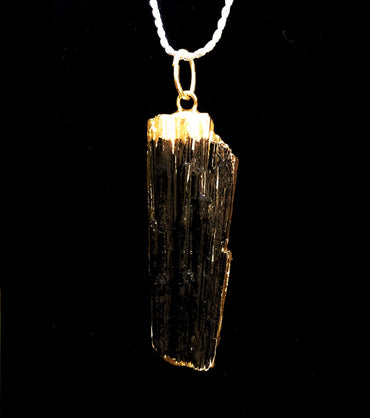 Black Tourmaline with 14K Gold Protection Pendant