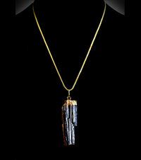 Black Tourmaline with Gold Plate Protection Pendant Necklace