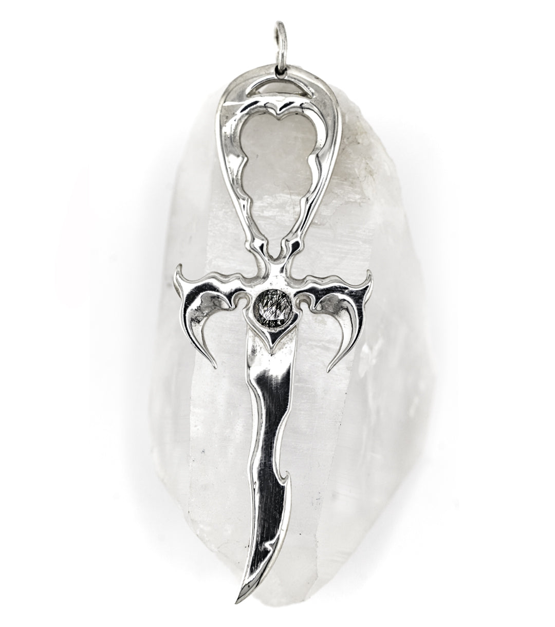 Black Tourmaline Quartz & 925 Silver Large Vampire Ankh - Mystery Control x Endless Night