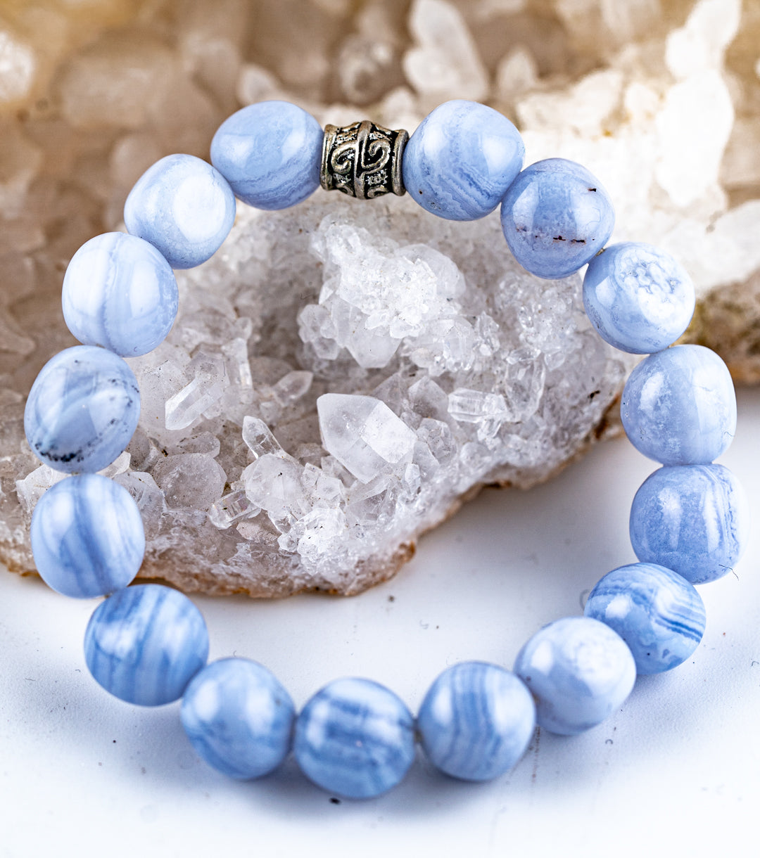 Vintage Blue Lace Agate Stretch Bracelet
