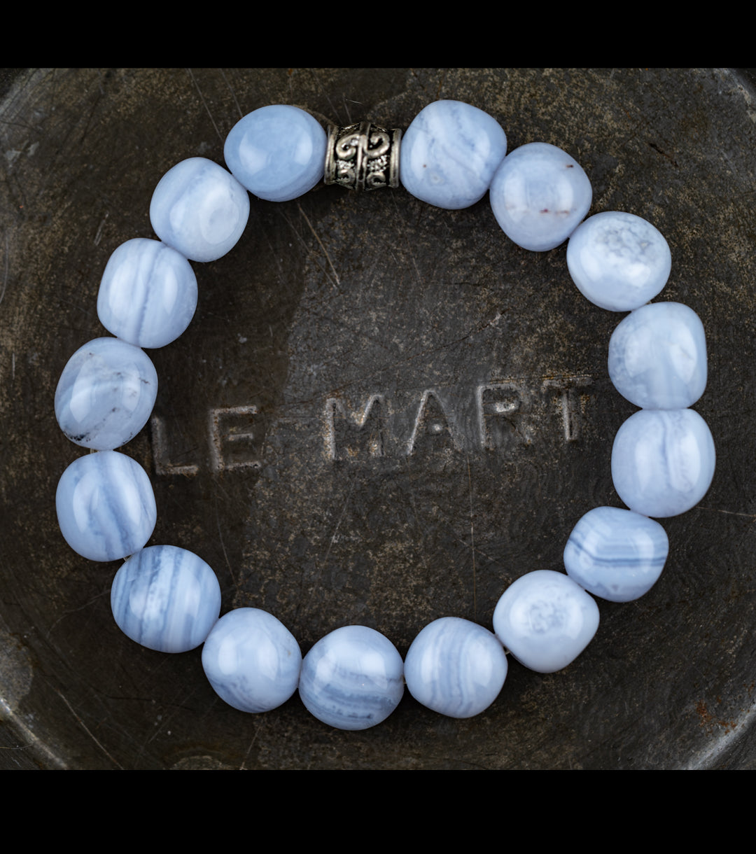 Blue Lace Agate Bracelet with Sterling Silver Magnetic Clasp