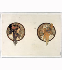 Art Nouveau Limoges Porcelain Brooch After Mucha with Gold Ormolu Asp Frame