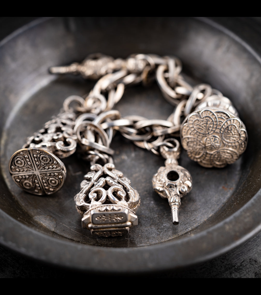 Chatelaine Bracelet in 835 Silver Dutch Early 1800s