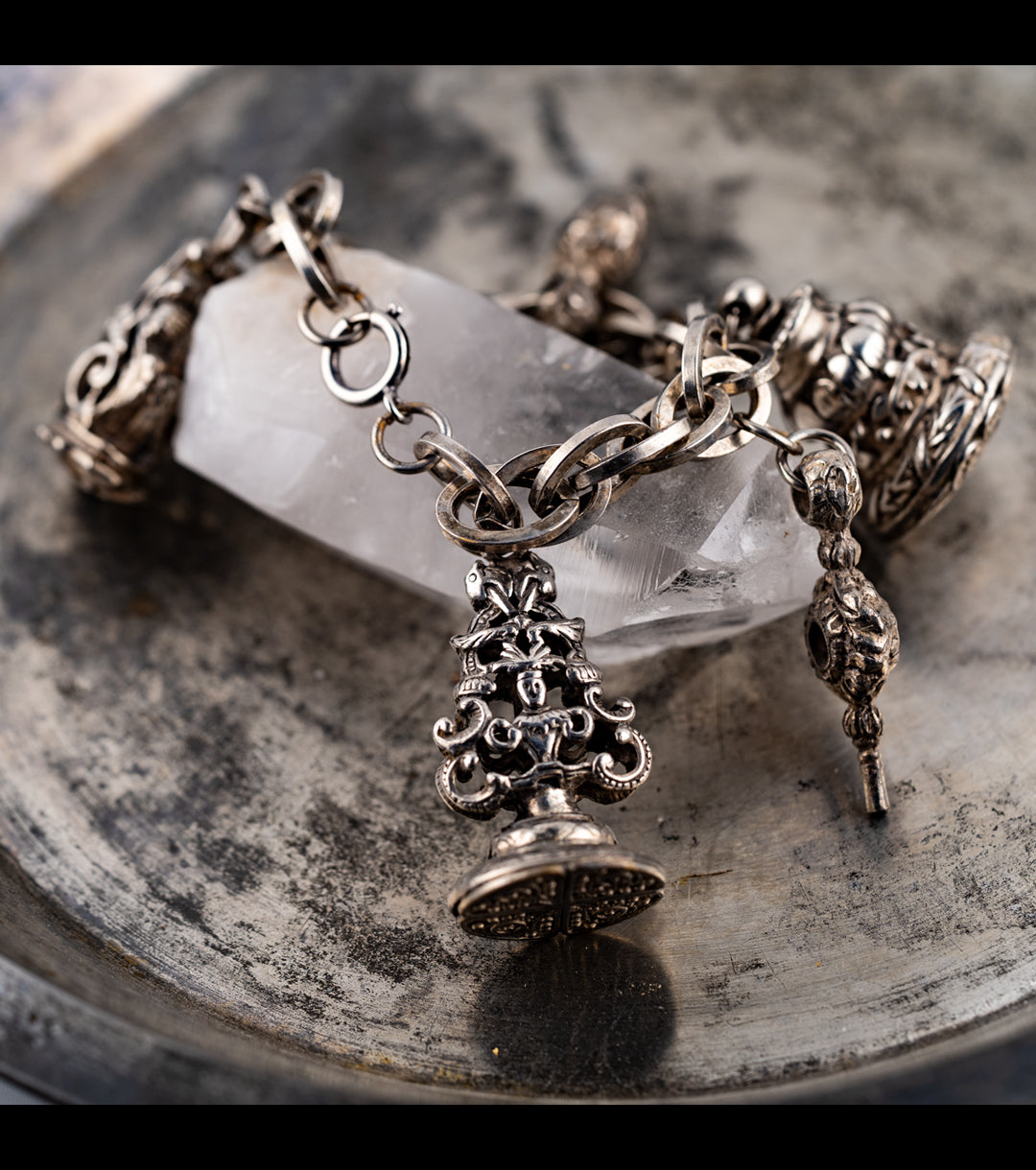 Chatelaine Bracelet in 835 Silver Dutch Early 1800s