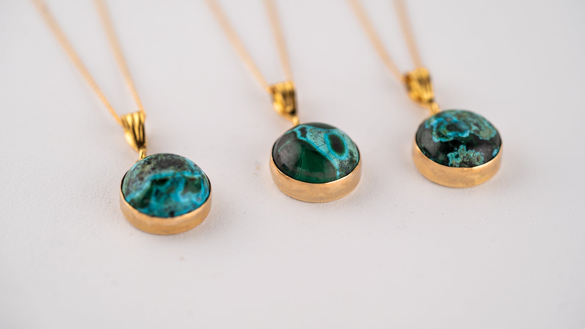 Chrysocolla Malachite & 14K gold filled 925 silver charm necklace.
