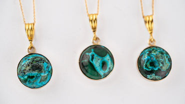 Chrysocolla Malachite & 14K gold filled 925 silver charm necklace.