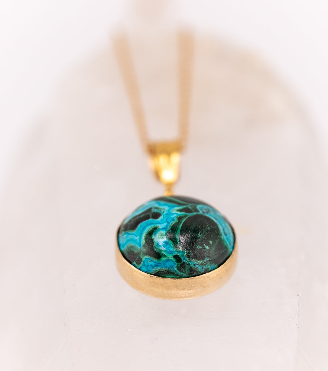 Chrysocolla Malachite & 14K gold filled 925 silver charm necklace.