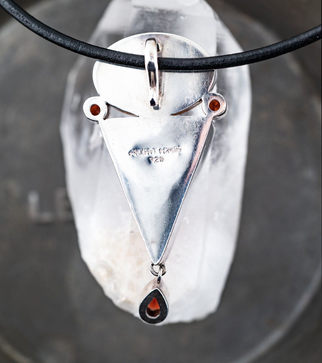 Cinnabar, Mother of Pearl & Garnet Sculptural Pendant Necklace