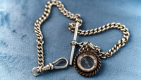 Edwardian Sterling Silver Hallmarked Single Albert Watch Chain And Compass Fob