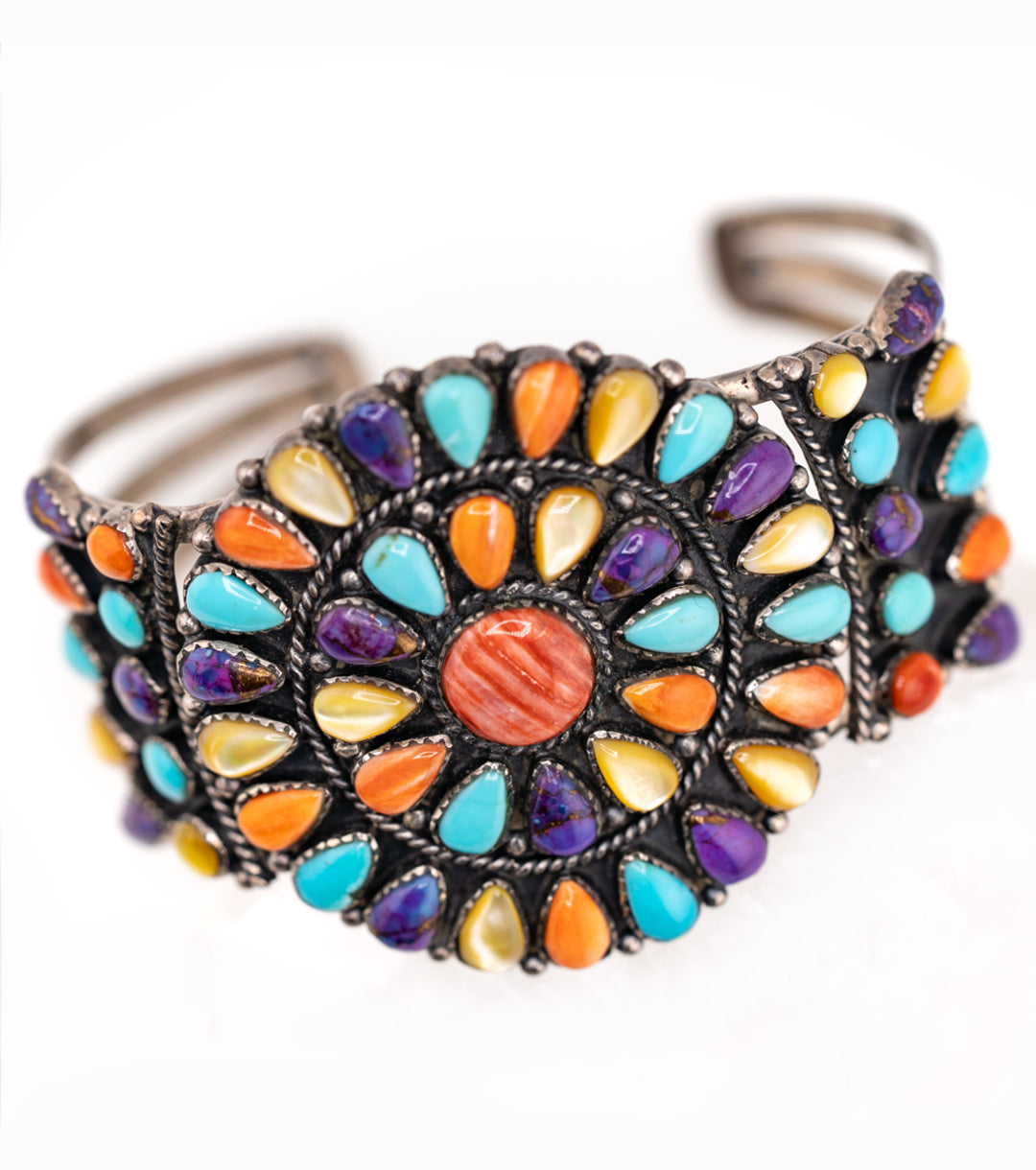 925 Silver Rainbow Cluster Multi-stone Cuff