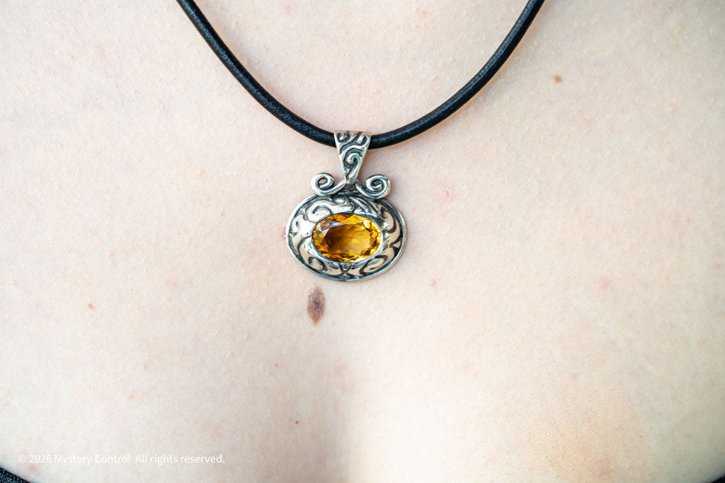 Citrine, Silver & Leather Necklace