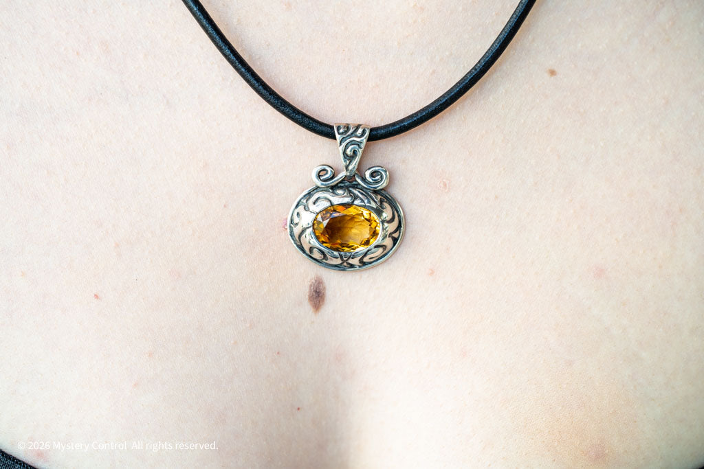 Citrine, Silver & Leather Necklace