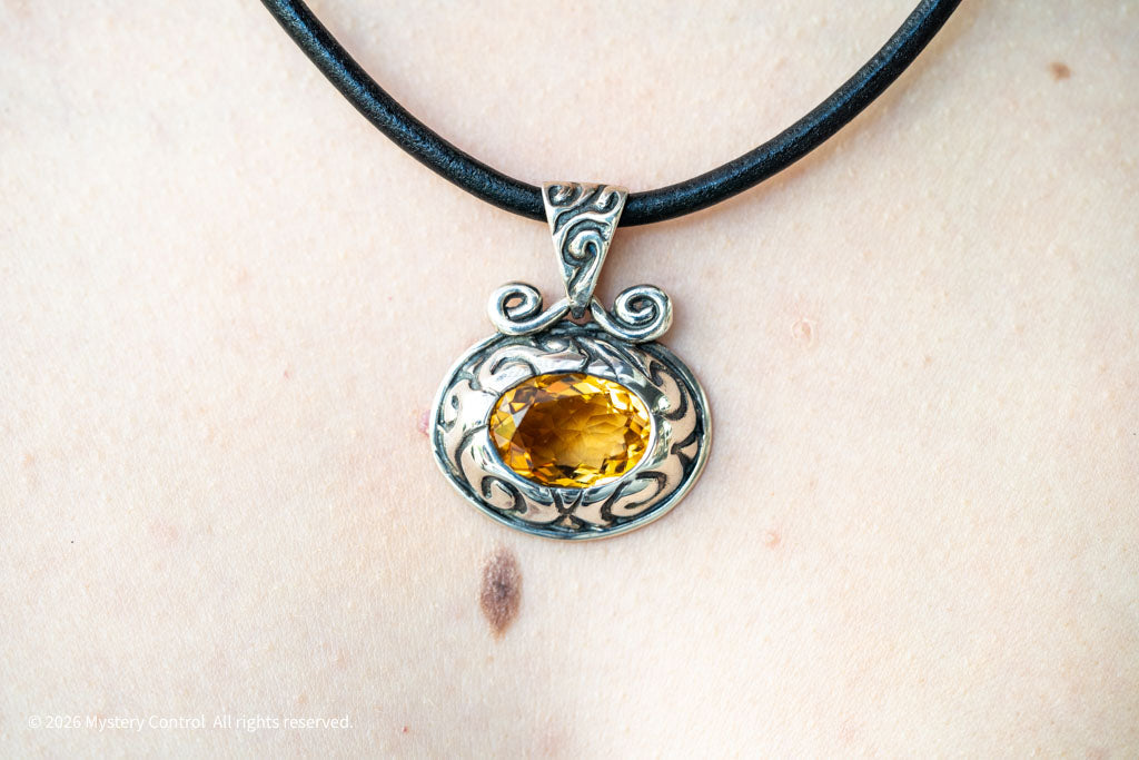 Citrine, Silver & Leather Necklace