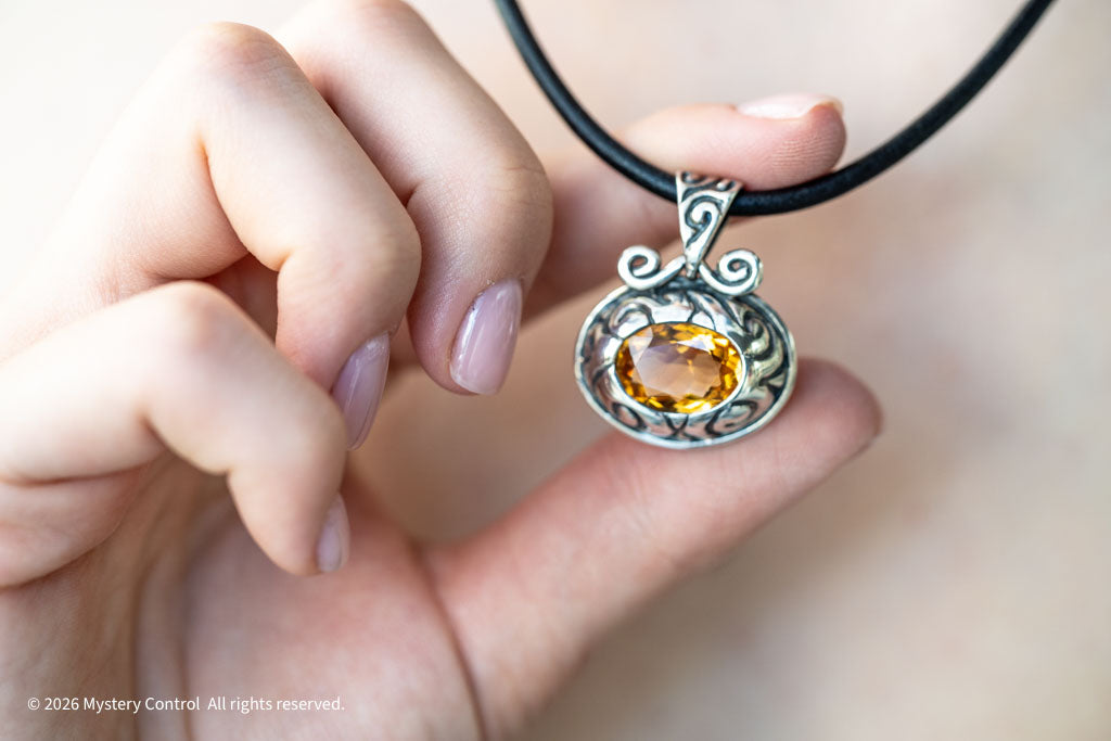 Citrine, Silver & Leather Necklace