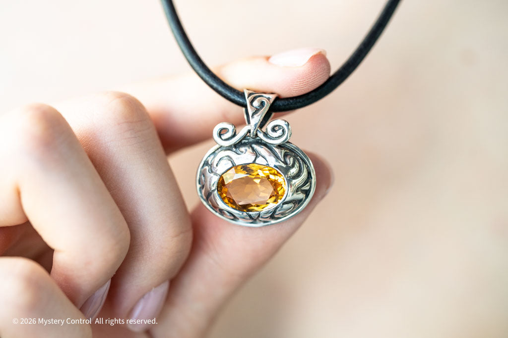 Citrine, Silver & Leather Necklace