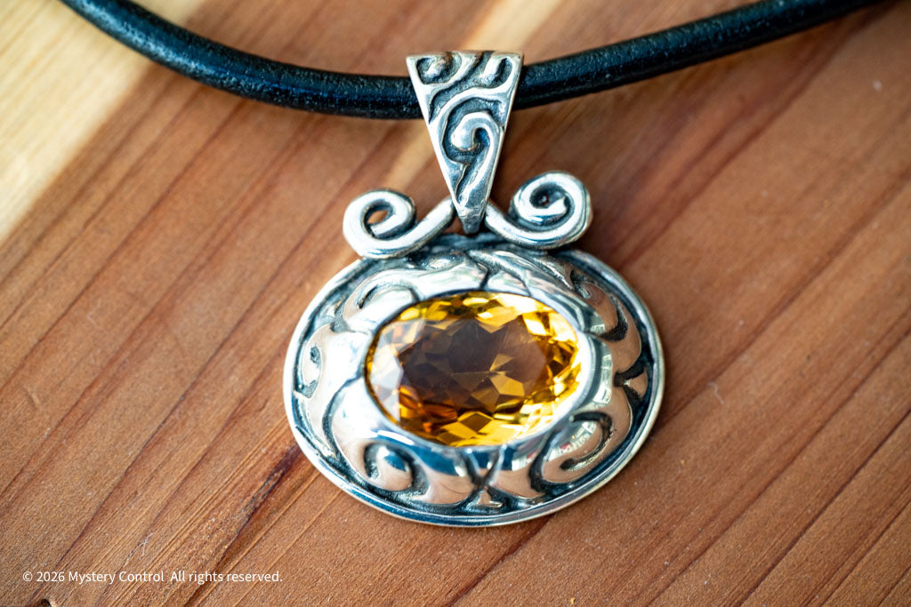 Citrine, Silver & Leather Necklace