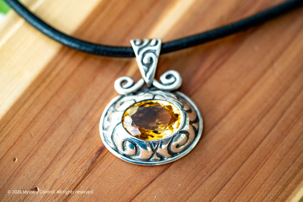 Citrine, Silver & Leather Necklace