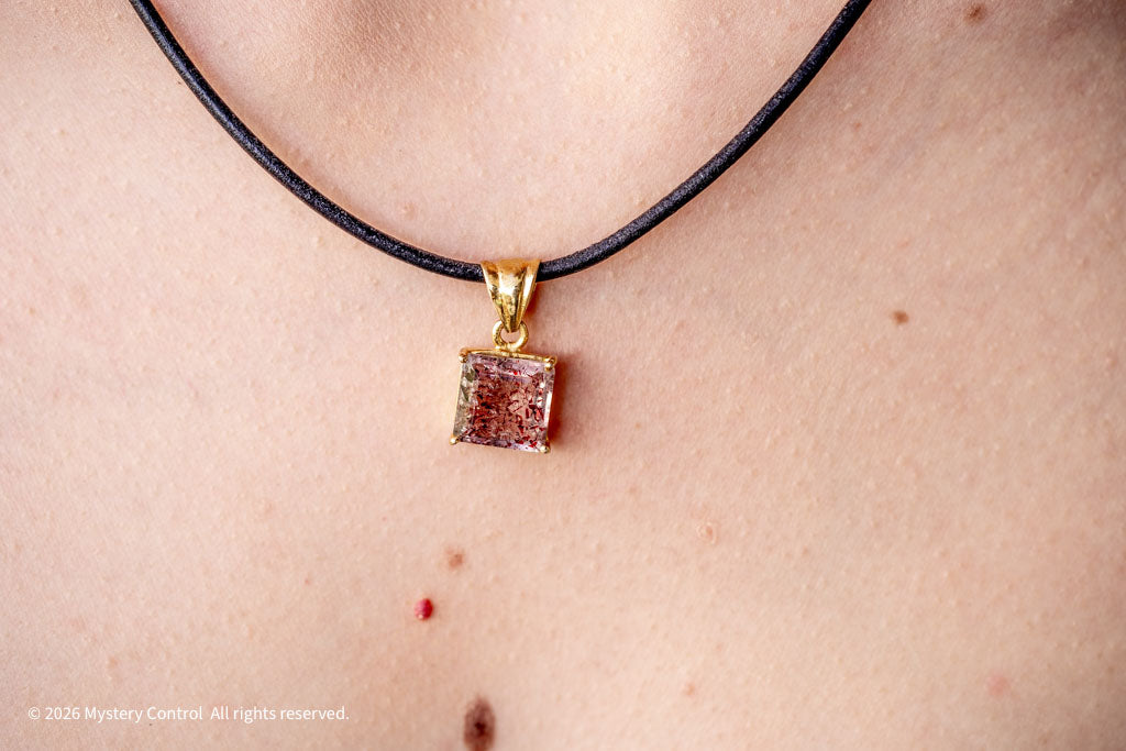 "Dexter" Skeletal Quartz 18KGP and Leather Necklace