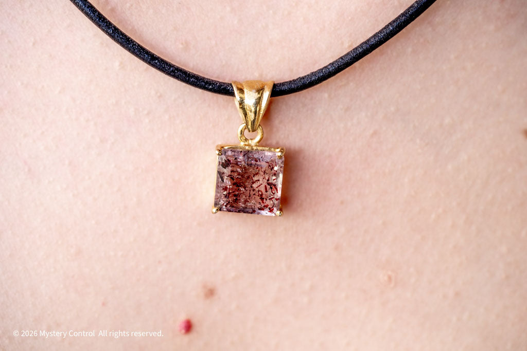 "Dexter" Skeletal Quartz 18KGP and Leather Necklace