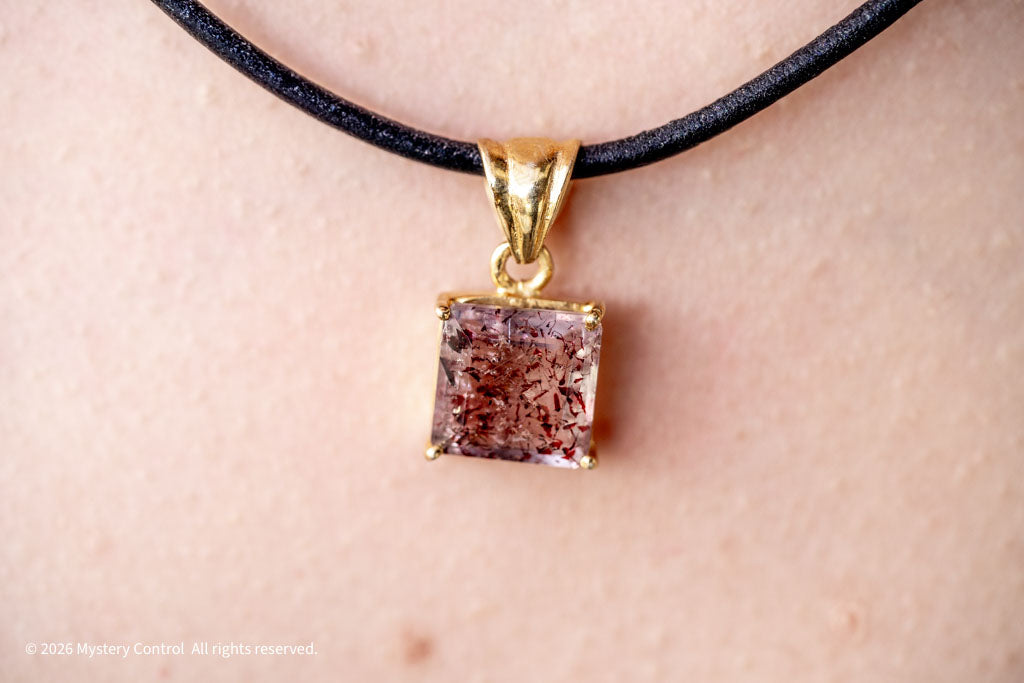"Dexter" Skeletal Quartz 18KGP and Leather Necklace