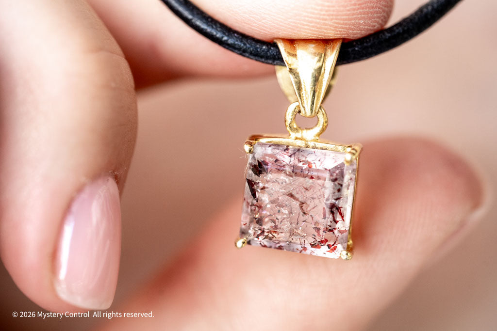 "Dexter" Skeletal Quartz 18KGP and Leather Necklace