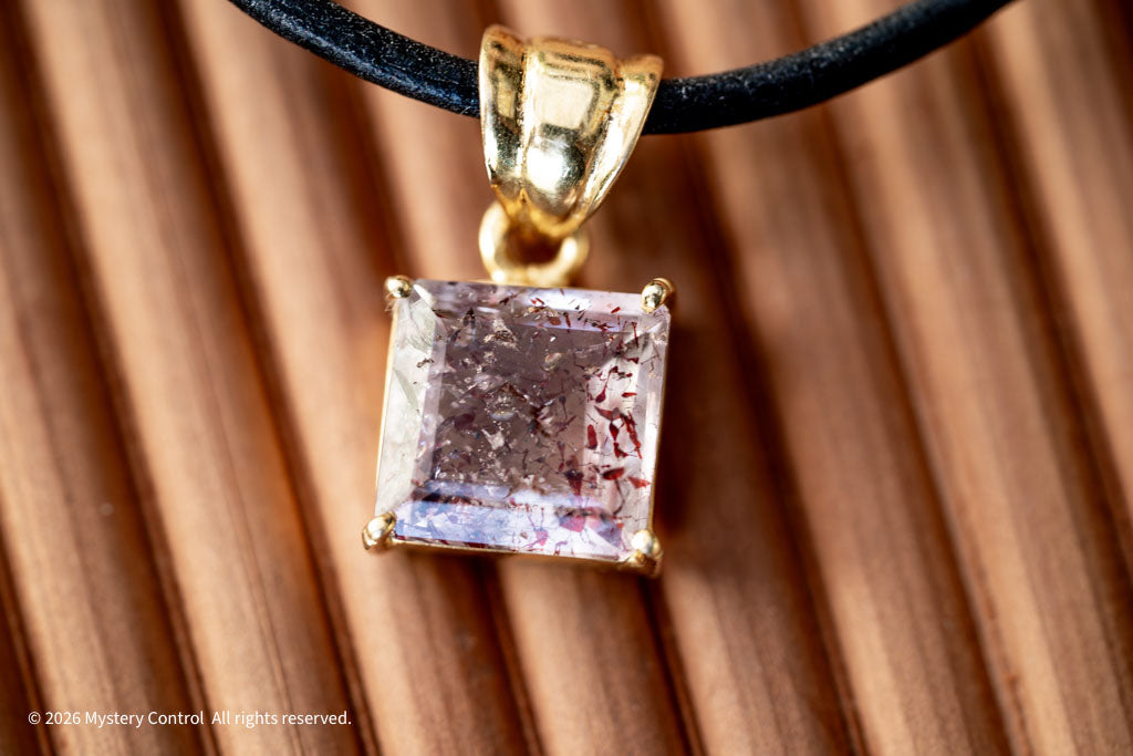 "Dexter" Skeletal Quartz 18KGP and Leather Necklace