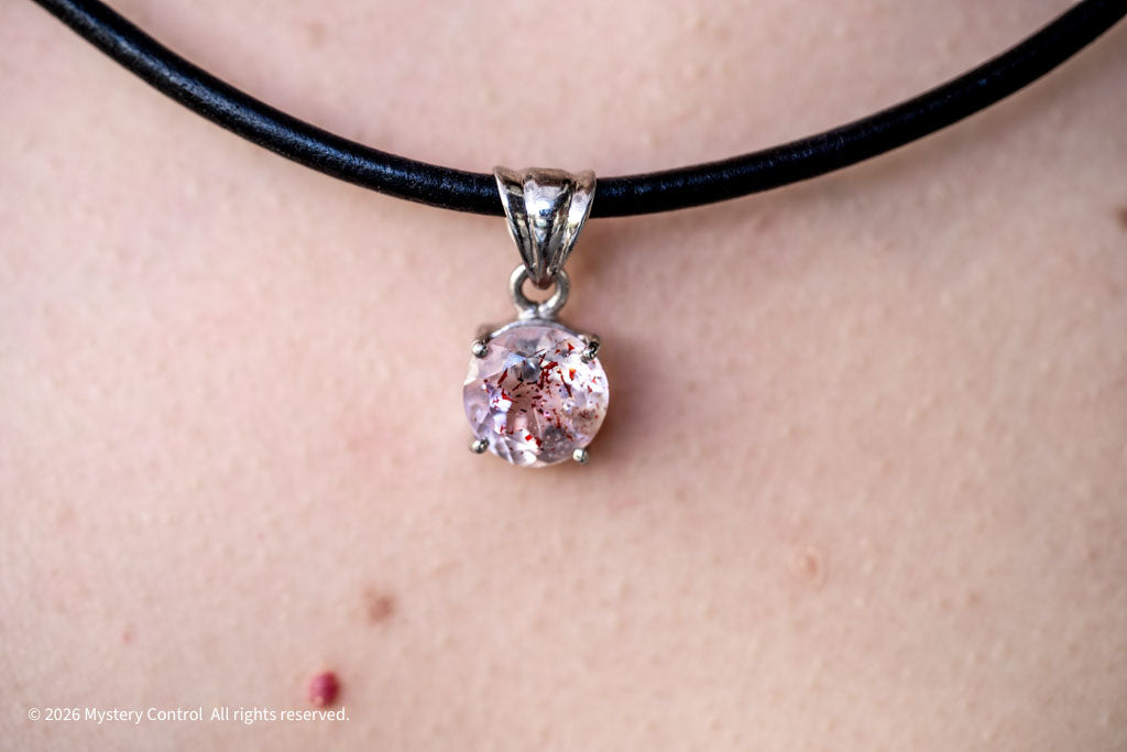 "Dexter" Skeletal Quartz, 925 Silver and Leather Necklace