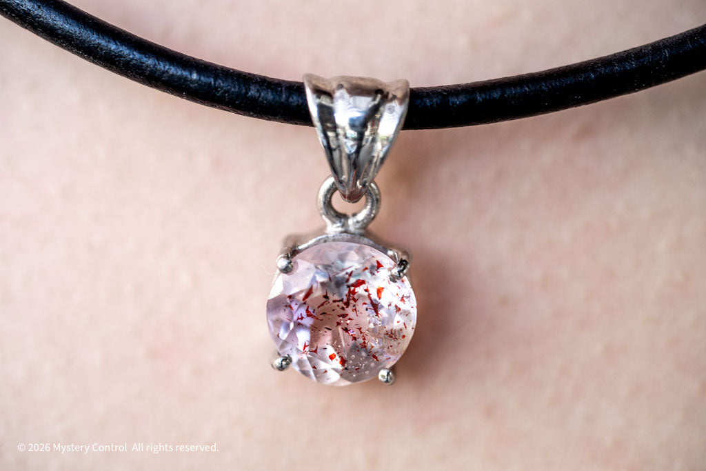 "Dexter" Skeletal Quartz, 925 Silver and Leather Necklace