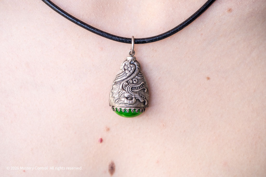 Celestial Dragon Jade, 925 Silver & Leather Necklace